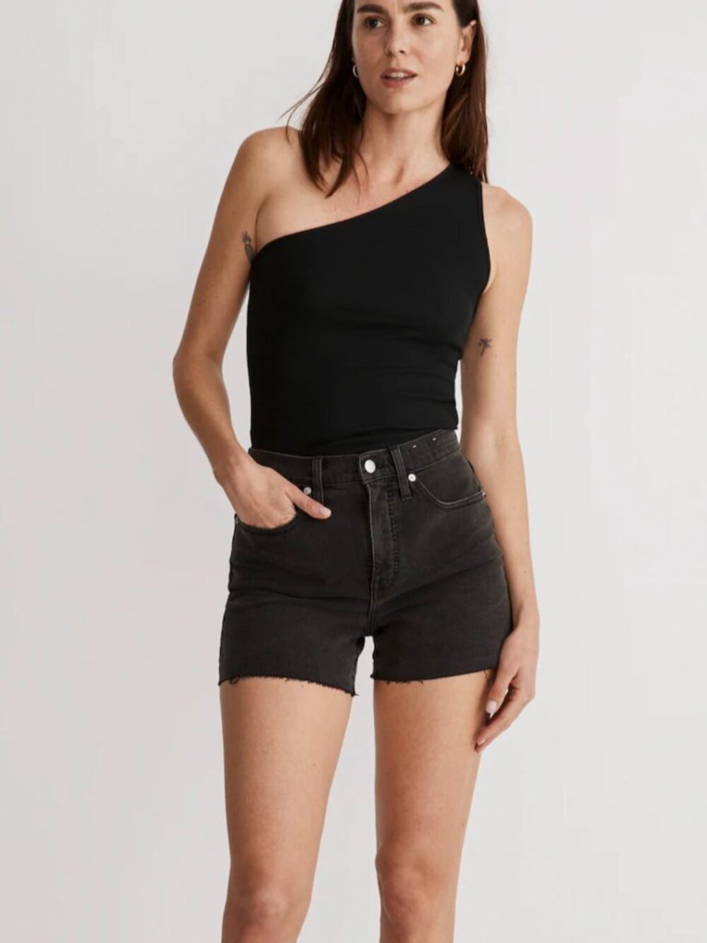 Last Chance - Madewell Black Distressed High-Rise Denim Shorts | Size 27